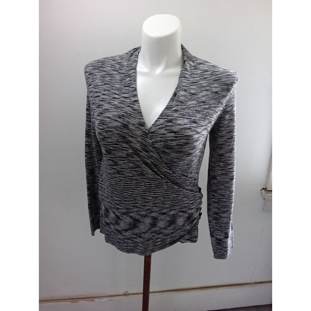 Apt. 9 Petites Grey Marled Faux Wrap Top Long Sleeve Size PL